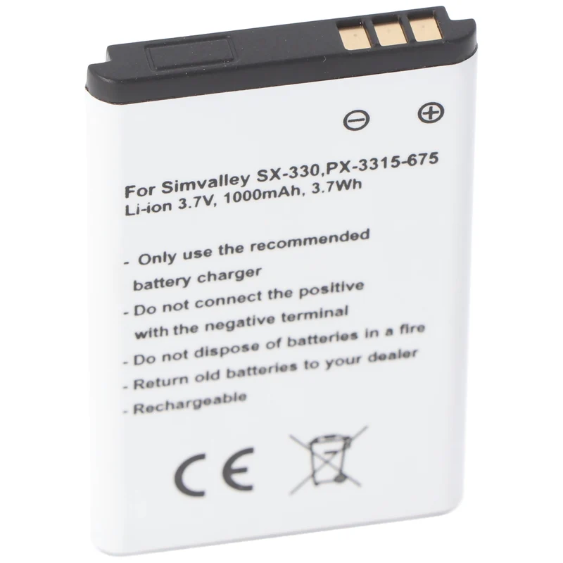 AccuCell Akku passend für Simvalley SX-330, PX-3315-675, Li-Ion, 3,7V, 1000mAh, 3,7Wh