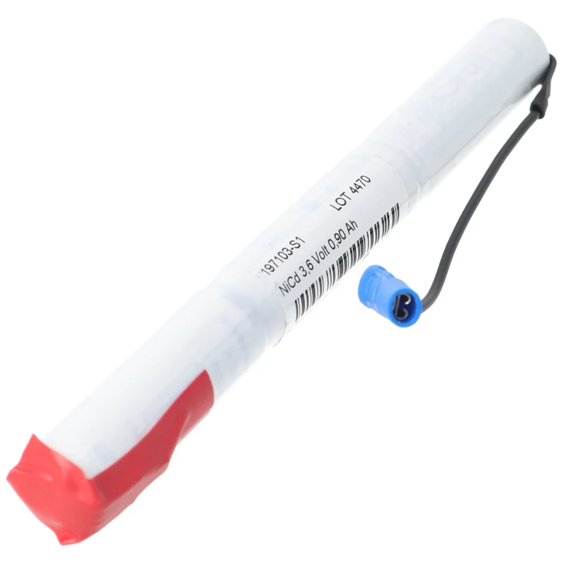 AccuCell Notleuchtenakku NiCd 3,6V 860mAh L1x3 Mignon AA mit Fastonstecker 2,8mm +Pol und 110mm Kabel und Faston-Buchse 2,8mm -Pol ersetzt Onelux AA09