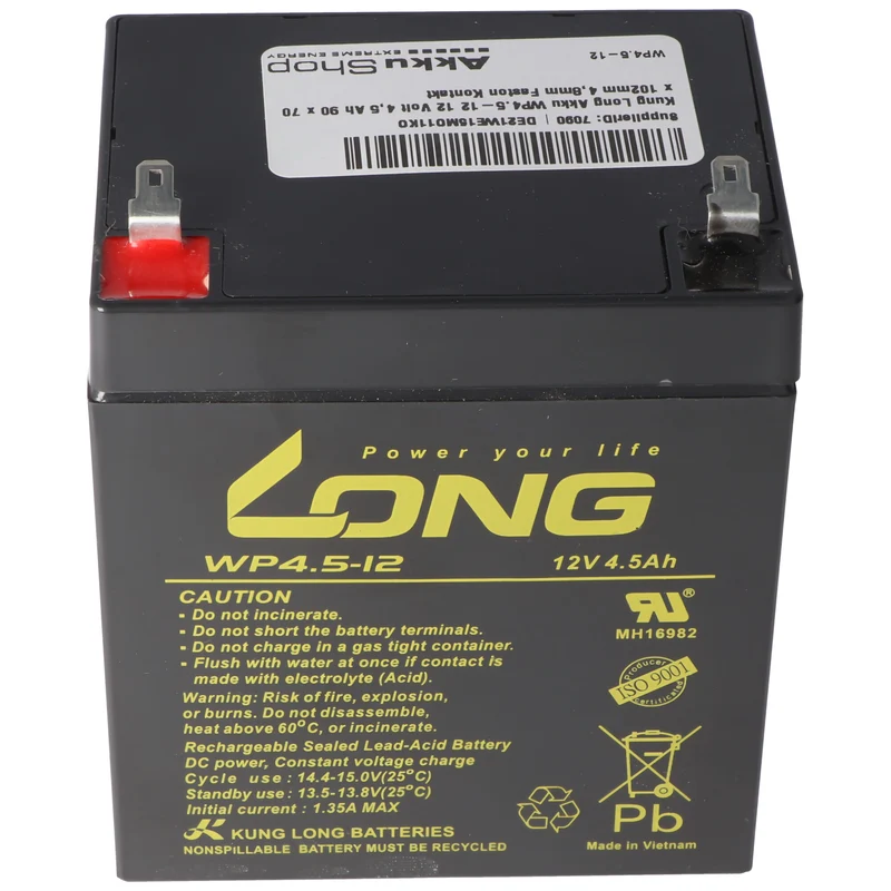 Kung Long Akku WP4.5-12 12 Volt 4,5 Ah 90 x 70 x 102mm 4,8mm Faston Kontakt