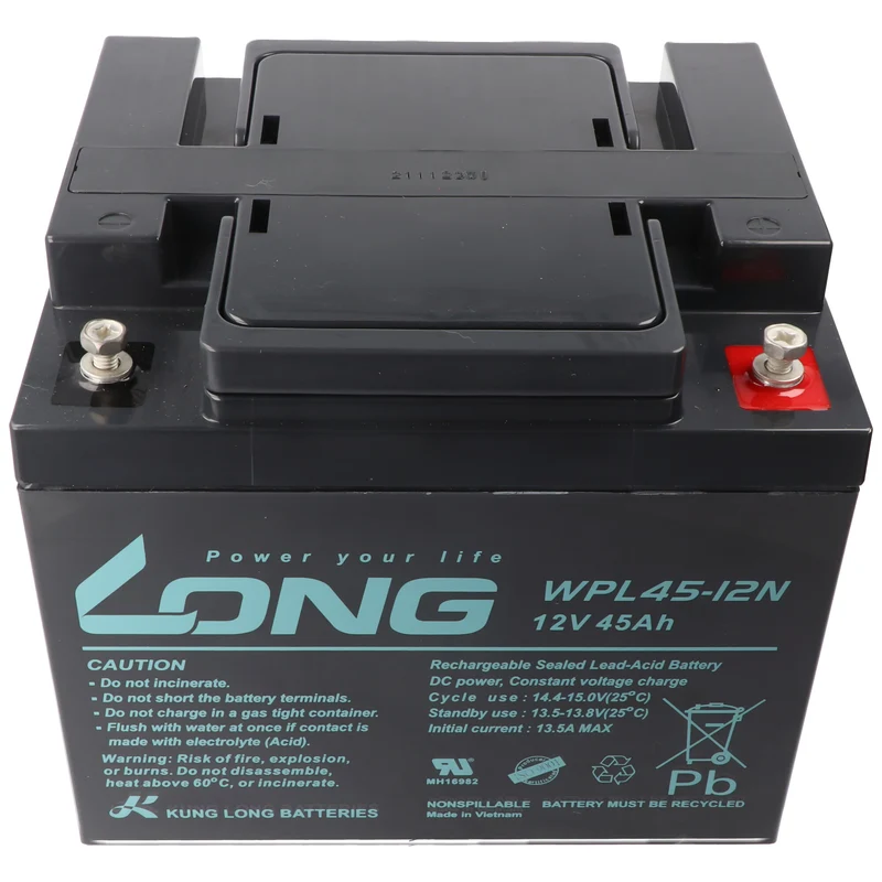Kung Long WPL45-12N F8 Longlife Blei-Vlies-Akku, 12Volt, 45Ah, M6 Innengewinde