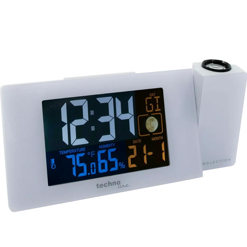 Technoline WT 537 - Projektions-Funkwecker mit Innentemperatur- und luftfeuchteanzeige, Mondphasenanzeige, Projektion von Uhrzeit und Temperatur