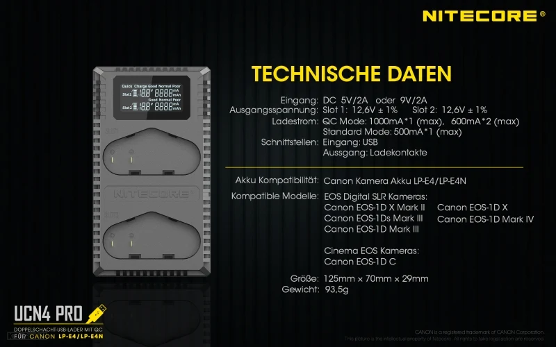 Nitecore UCN4 PRO - für Canon Cameras