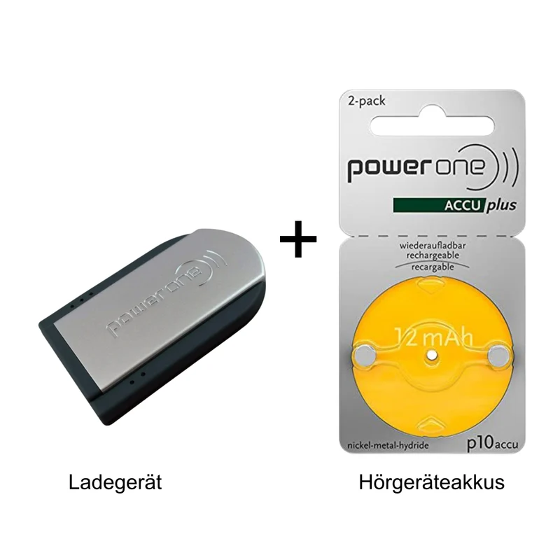 PowerOne Hörgeräte-Bundle – Pocketcharger + P10 PR70 ACCUplus (2er Pack)