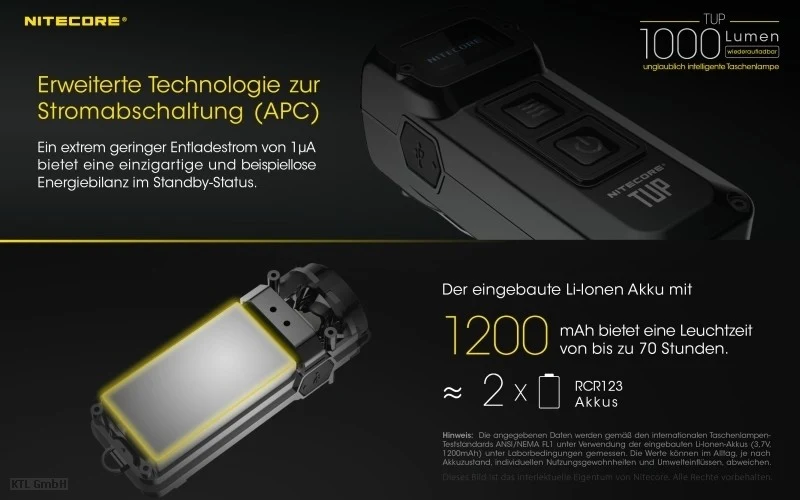 Nitecore TUP schlüsselanhängerleuchte CREE XP-L HD V6 LED - 1000 Lumen 2 Farben wählbar