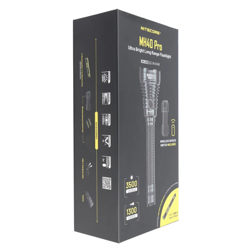 Nitecore MH40 PRO LED-Taschenlampe mit enormer Reichweite bis zu 1300 Meter, UHi LED, 3500 Lumen, inkl. Akkupack und taktisches Zubehör