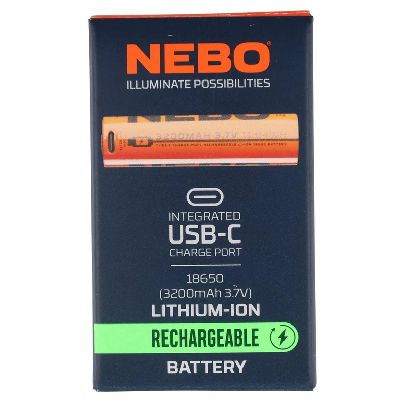 Nebo Akku 18650, 3,7 Volt 3200mAh, nur für SLYDE KING 2K und BIG LARRY PRO , mit USB-C Ladeanschluss, 71,9 x 18mm