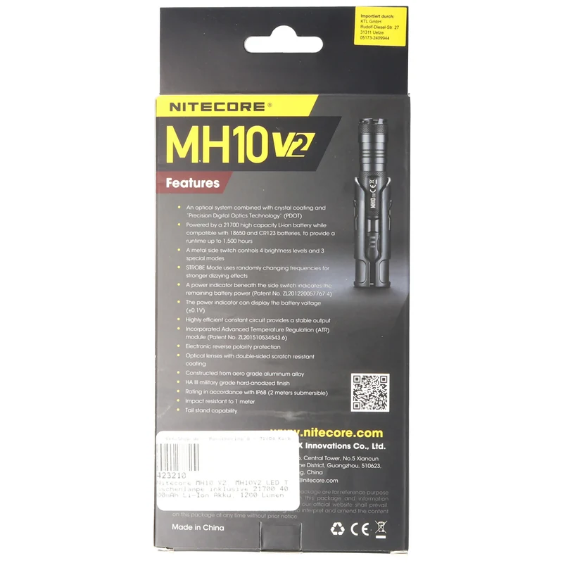 Nitecore MH10 V2, MH10V2 LED Taschenlampe inklusive 21700 4000mAh Li-Ion Akku, 1200 Lumen