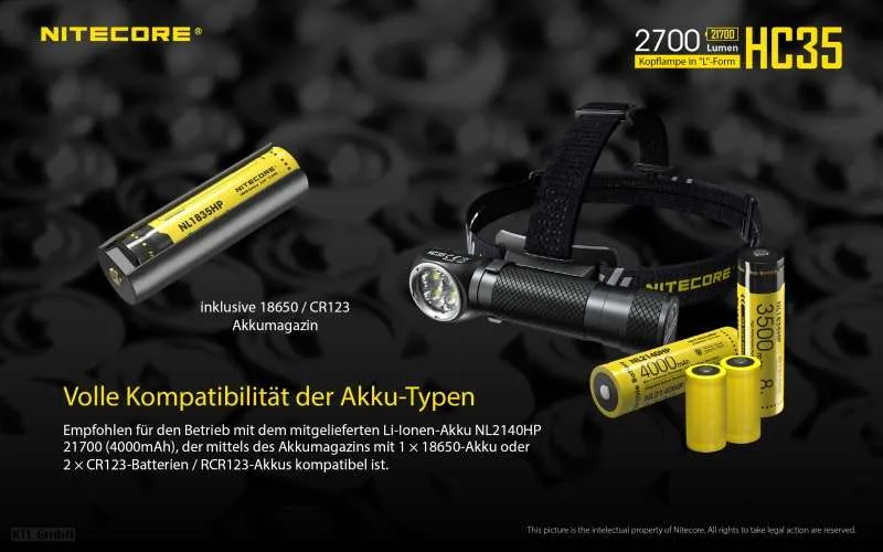 Nitecore Stirnlampe HC35 inkl. NL2140HP