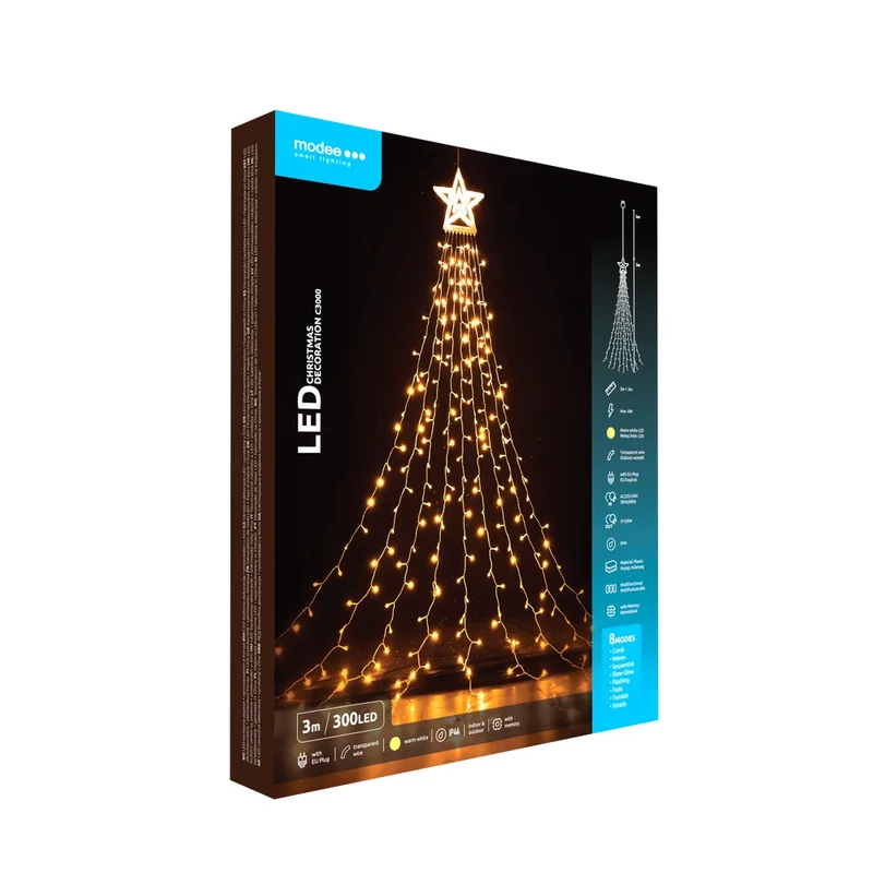 Modee LED-Weihnachtslichterkette „Star Lights“ – 2×3 m, warmweiß, 300 LEDs, zaubert sofort festliche Wohlfühlatmosphäre in jedem Raum