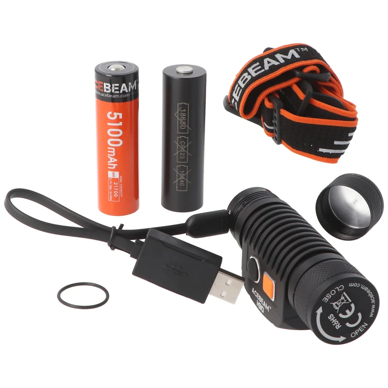 AceBeam H30 LED-Stirnleuchte max. 4000 Lumen, inklusive Akku, mit Rotlicht
