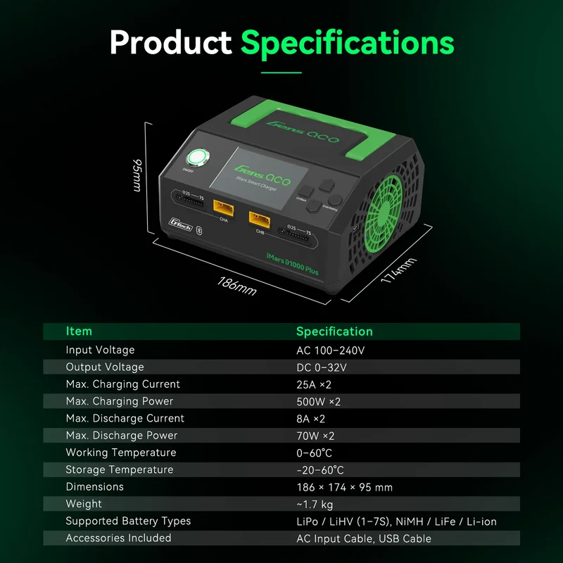 Gens Ace iMars D1000 Plus Smart-Ladegerät | Zweikanalig | 1000 W | G-Tech