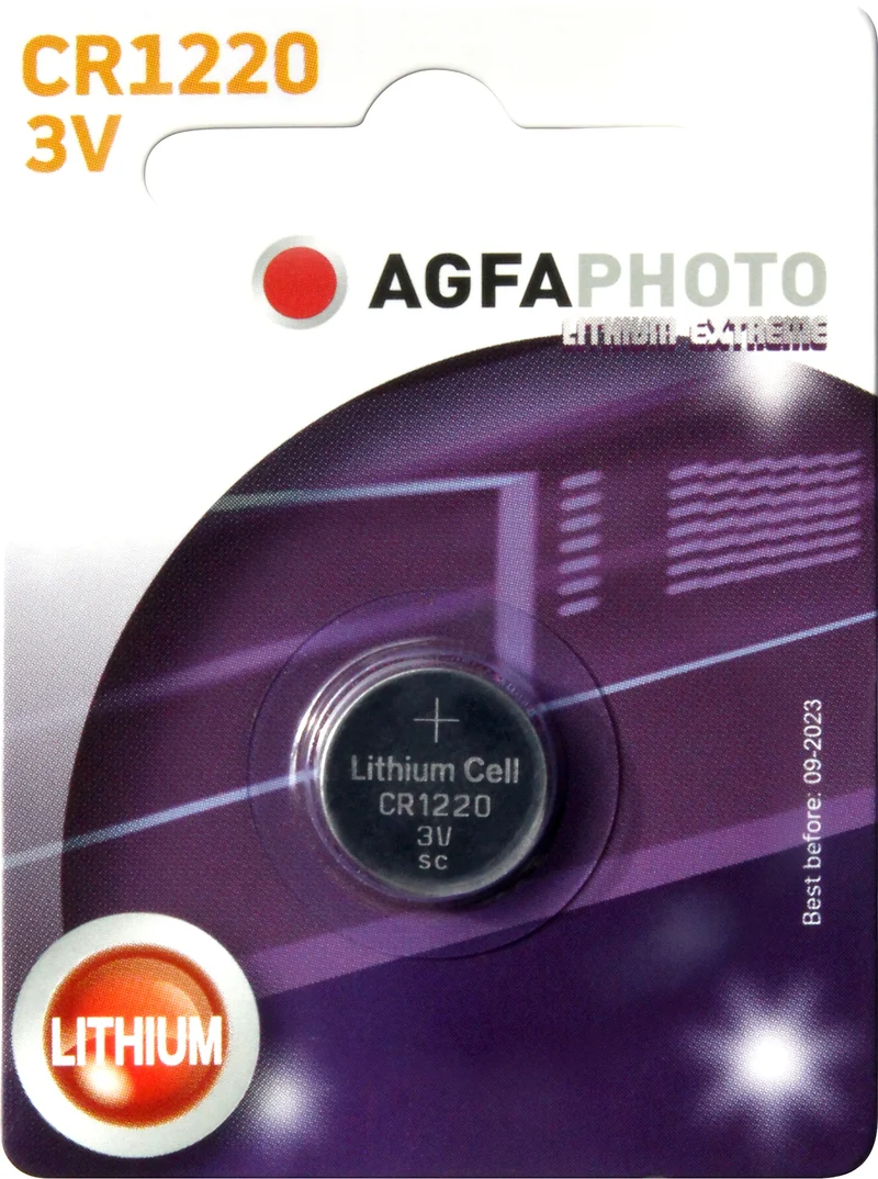 Agfaphoto Batterie Lithium, Knopfzelle, CR1220, 3V Extreme, Retail Blister (1-Pack)
