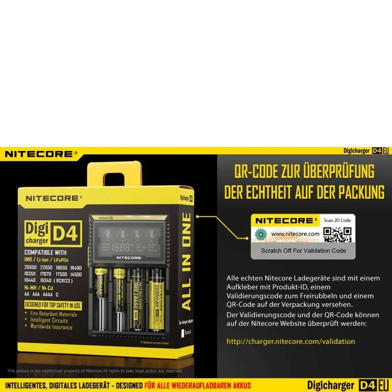 NiteCore Ladegerät Digicharger D4 EU mit Display für AAA, AA, C