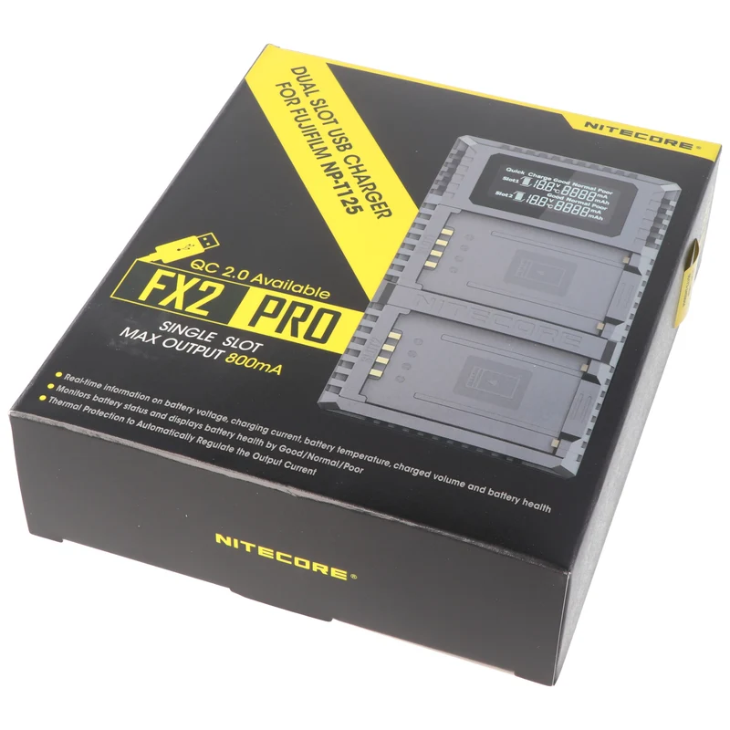 Nitecore FX2 PRO USB Ladegerät, Ladegerät für Fujifilm NP-T125 Akku, passend für Fuji GFX 50S, GFX 50R Kameras