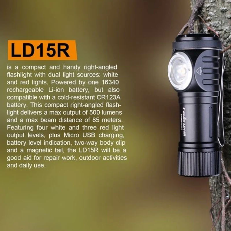 Fenix LD15R LED Taschenlampe mit Cree XP-G3 white LED inklusive CR123A Akku und Ladekabel