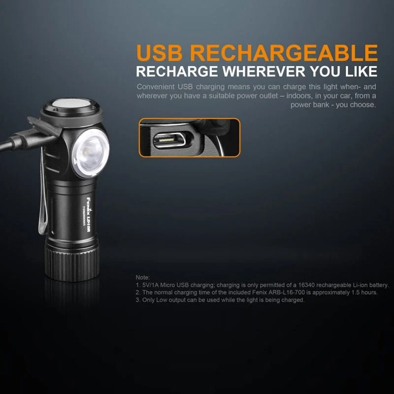 Fenix LD15R LED Taschenlampe mit Cree XP-G3 white LED inklusive CR123A Akku und Ladekabel