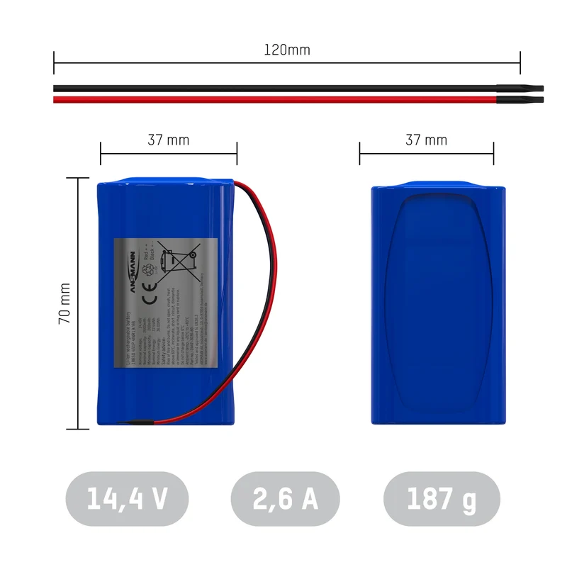 Ansmann Lithium-Ionen Akkupack 14,4 Volt/2600 mAh/4S1P, ideal für mobile Anwendungen mit integriertem BMS