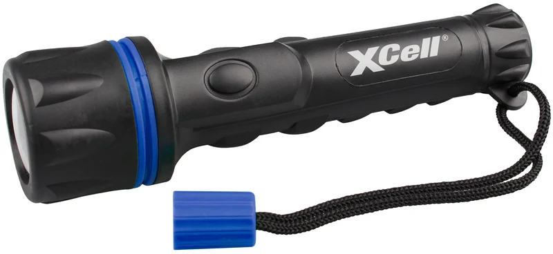 XCell LED-Taschenlampe Rubber 2AA – kompakte LED-Handlampe mit Gummi-Schutzmantel