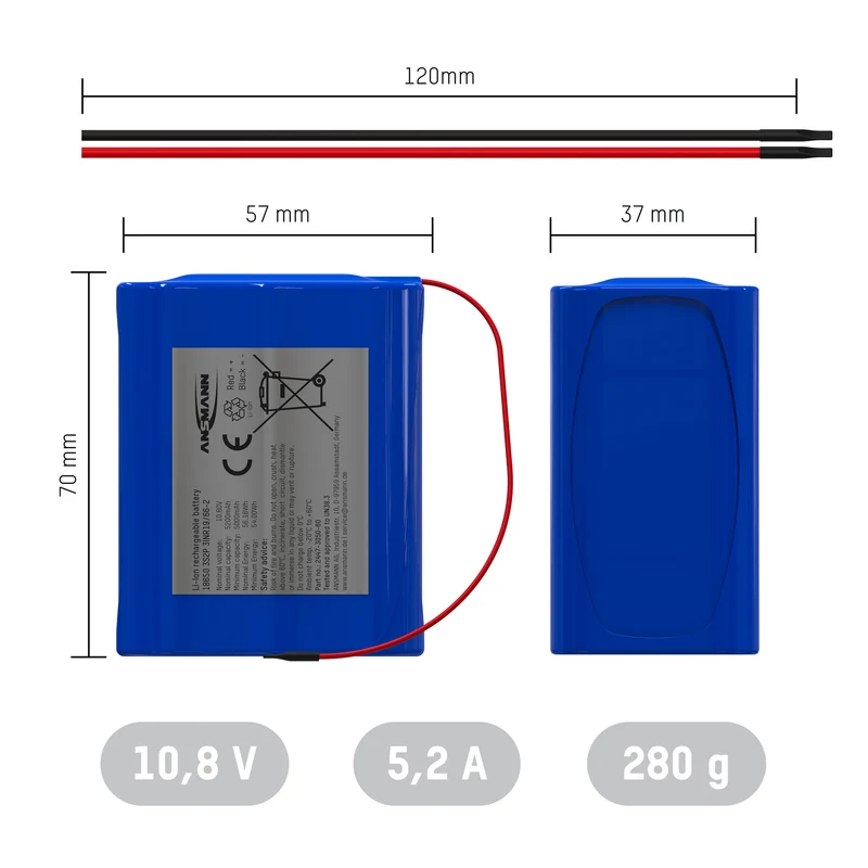 Ansmann Lithium-Ionen Akkupack 10,8 V/5200 mAh/3S2P, ideal für mobile Anwendungen