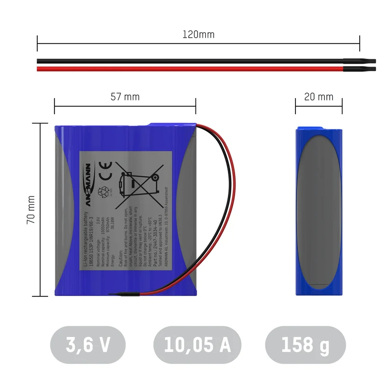 Ansmann Lithium-Ionen Akkupack 3,6 V/10050 mAh/1S3P, ideal für mobile Anwendungen
