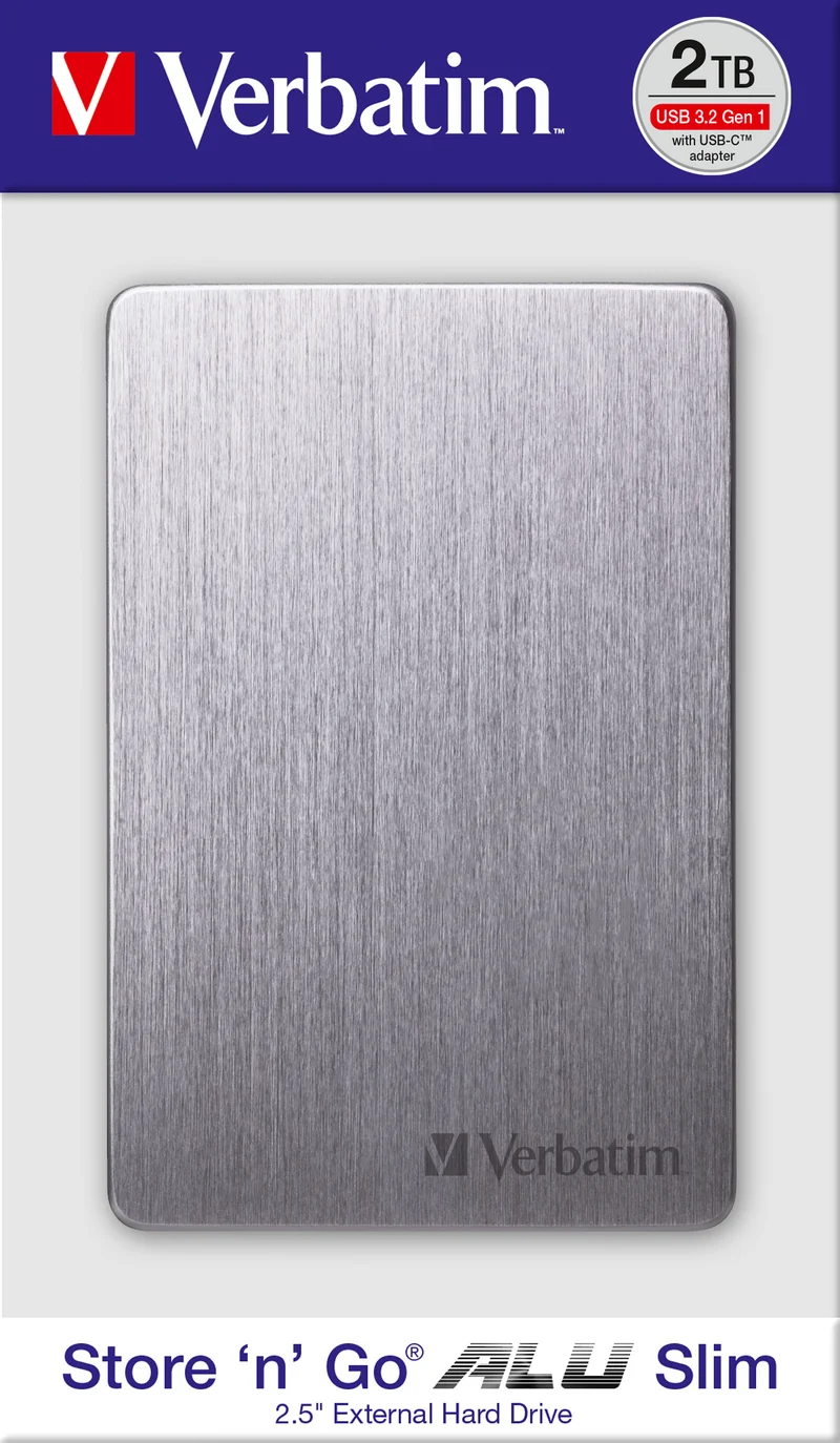 Verbatim Festplatte 2TB USB 3.2, A-C, 6.35cm (2.5''), grau Store´n´Go, Alu Slim, Software Nero Backup, Retail