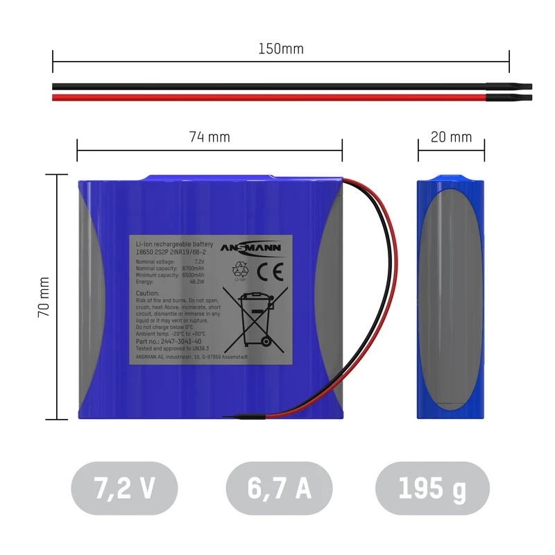 Ansmann Lithium-Ionen Akkupack 7,2 V/6700 mAh/2S2P, ideal für mobile Anwendungen