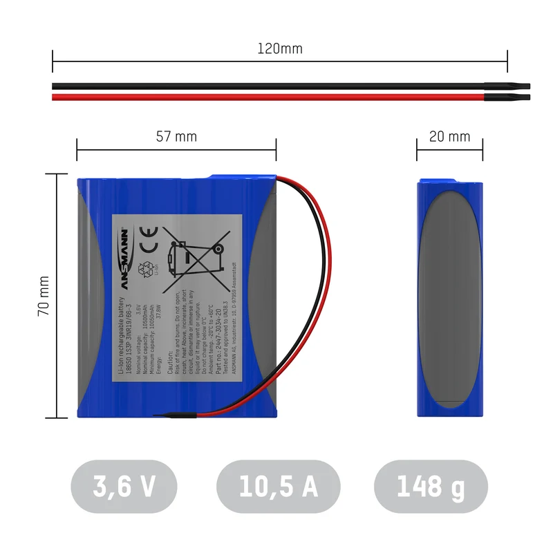 Ansmann Lithium-Ionen Akkupack 3,63 Volt / 10500 mAh / 1S3P, ideal für mobile Anwendungen