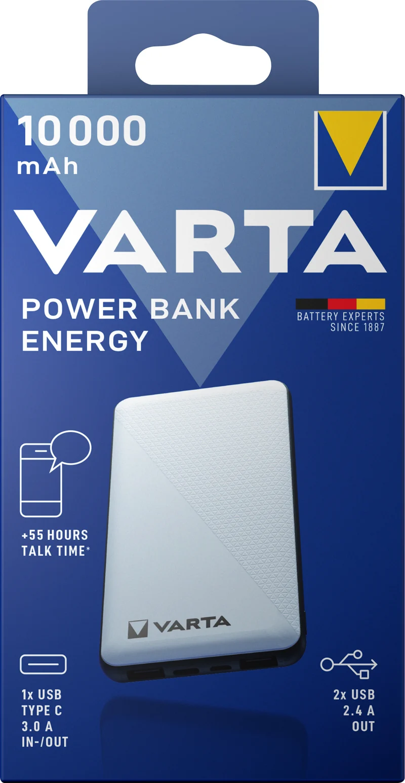 Varta Akku Powerbank, 5V/10.000mAh, Energy, weiss 2xUSB-A/Micro-B/-C