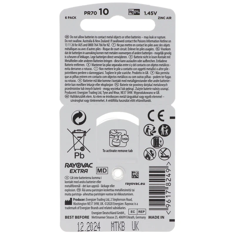 Rayovac Hörgerätebatterie Varta HA10, PR70, 4610, Acoustic Special