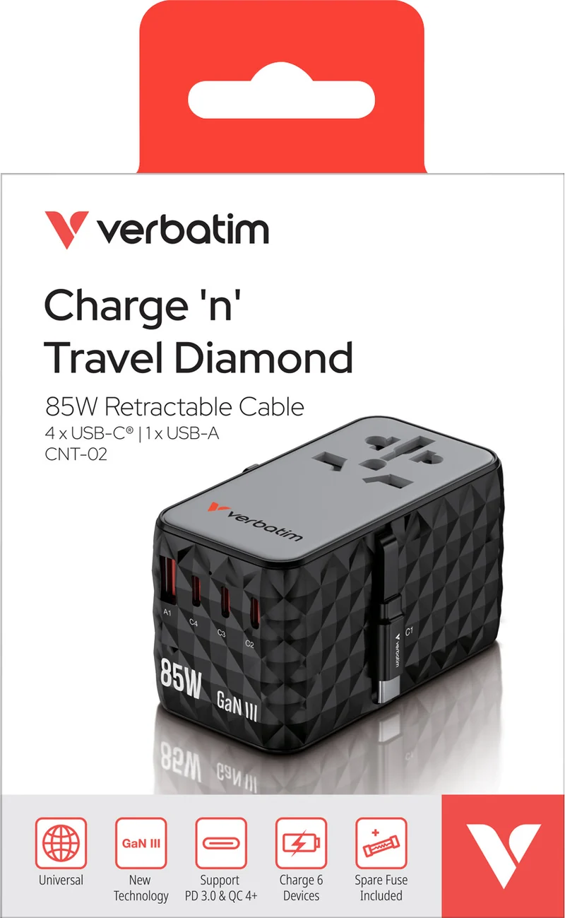 Verbatim Charge’n’Travel GaN III Reiseadapter 85W