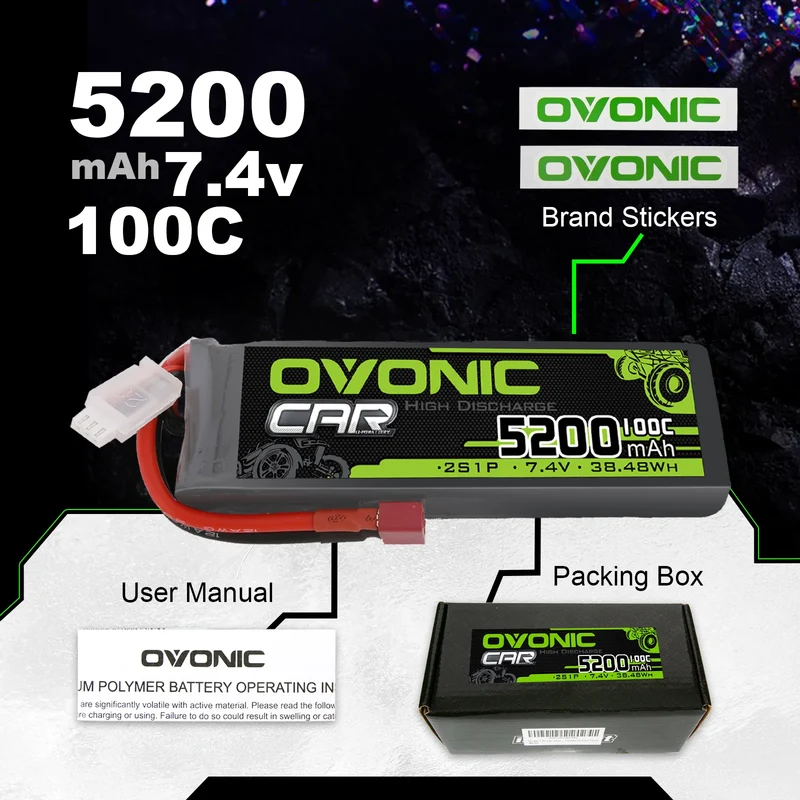Ovonic Car 100C 2S1P 5200mAh 7,4V LiPo-Akku mit Deans-Stecker (2 St.)