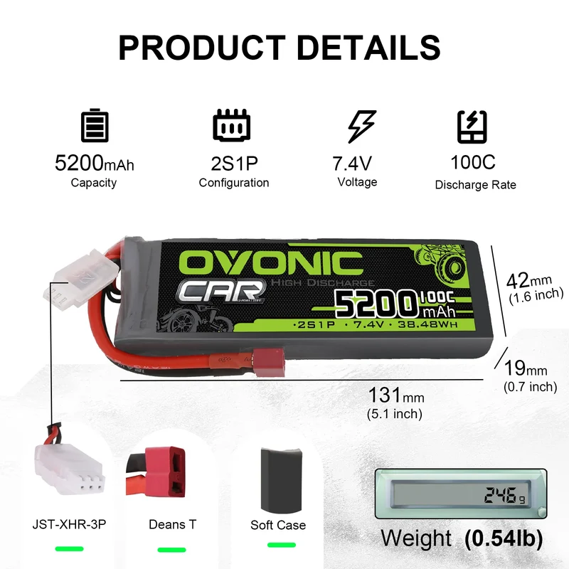 Ovonic Car 100C 2S1P 5200mAh 7,4V LiPo-Akku mit Deans-Stecker (2 St.)