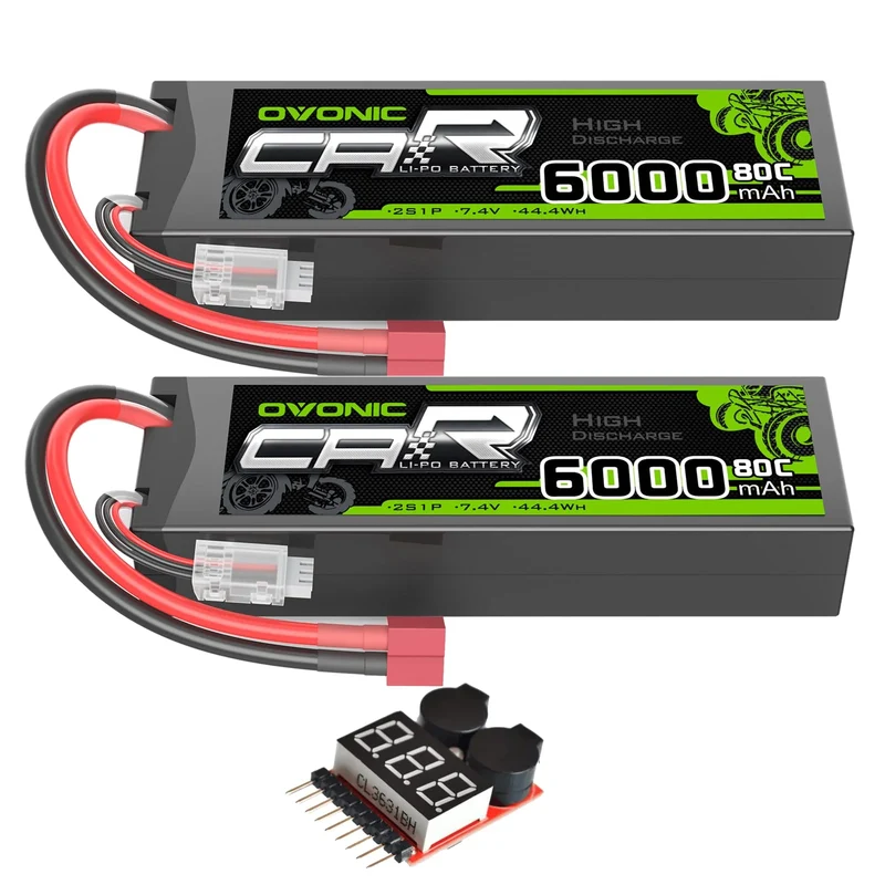 Ovonic Car 6000mAh 80C 2S 7,4 V Lipo-Akku-Hardcase mit Deans-Stecker und Lipo-Spannungsprüfung (2 St.)