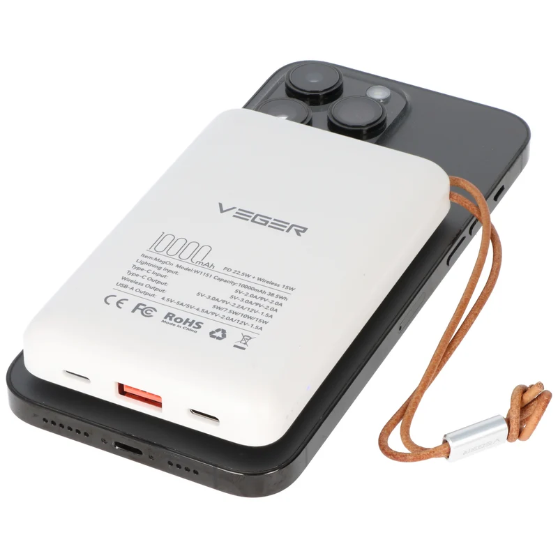 AccuCell Magnetische Powerbank MagOn mit 10.000mAh Kapazität, QC3.0, kompatibel mit MagSafe, zur Befestigung auf der Rückseite Ihres iPhones