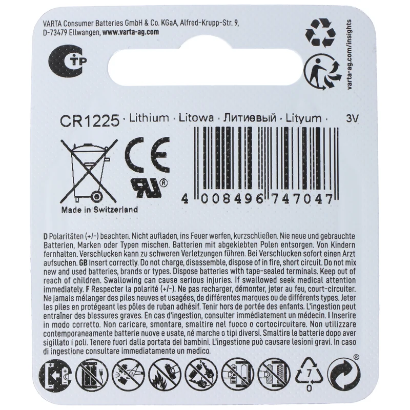 Varta CR1225 Professional Electronics Batterie 06225101401 IEC CR 1225