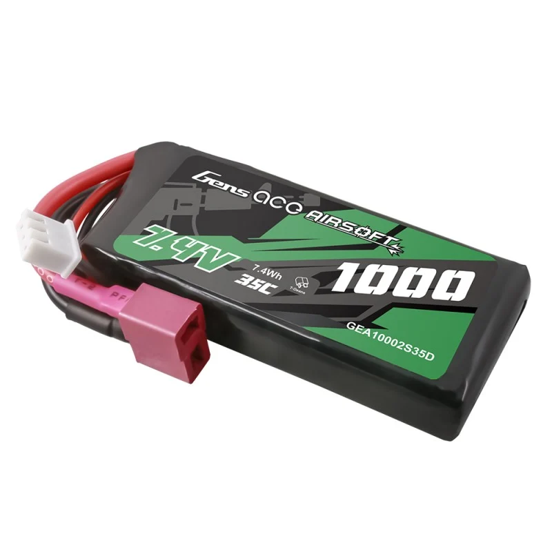 Gens Ace 35C 1000 mAh 2S1P 7,4 V Airsoft Lipo Akku mit T-Stecker