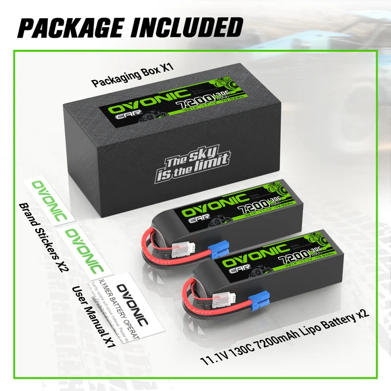 OVONIC CAR 11,1V 130C 7200mAh 3S LiPo-Akku mit EC5-Stecker ( 2 St.)