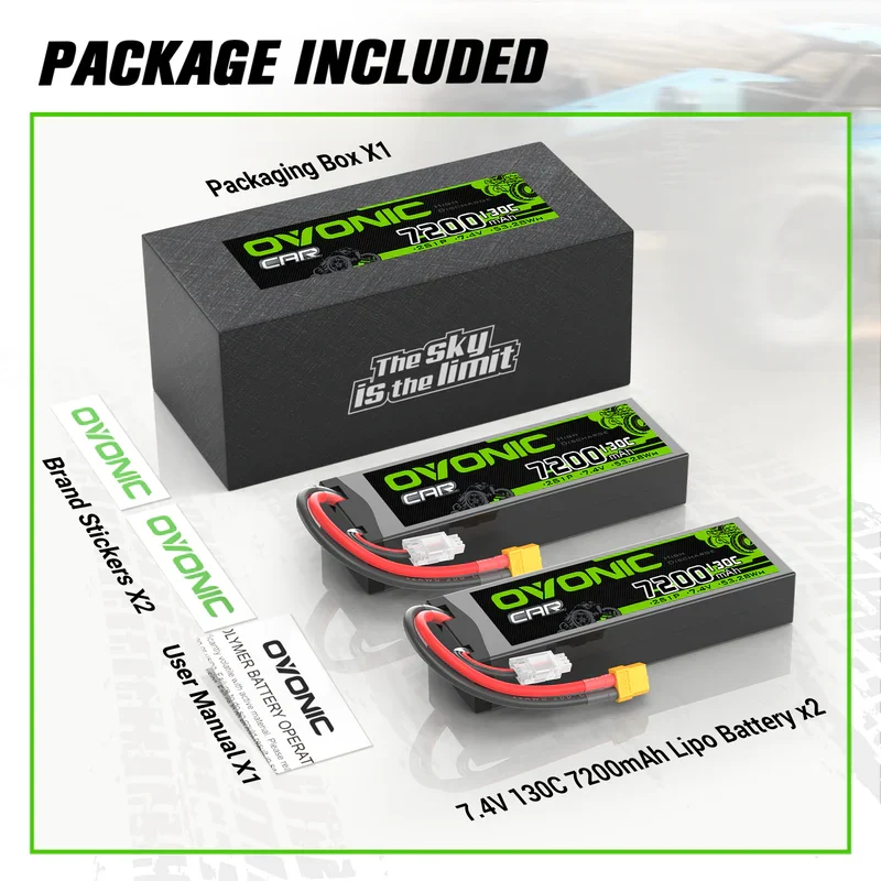 OVONIC CAR 2S 7200mAh Hardcase 7,4V 130C LiPo-Akku mit XT60 auf TRA-Stecker ( 2 St.)