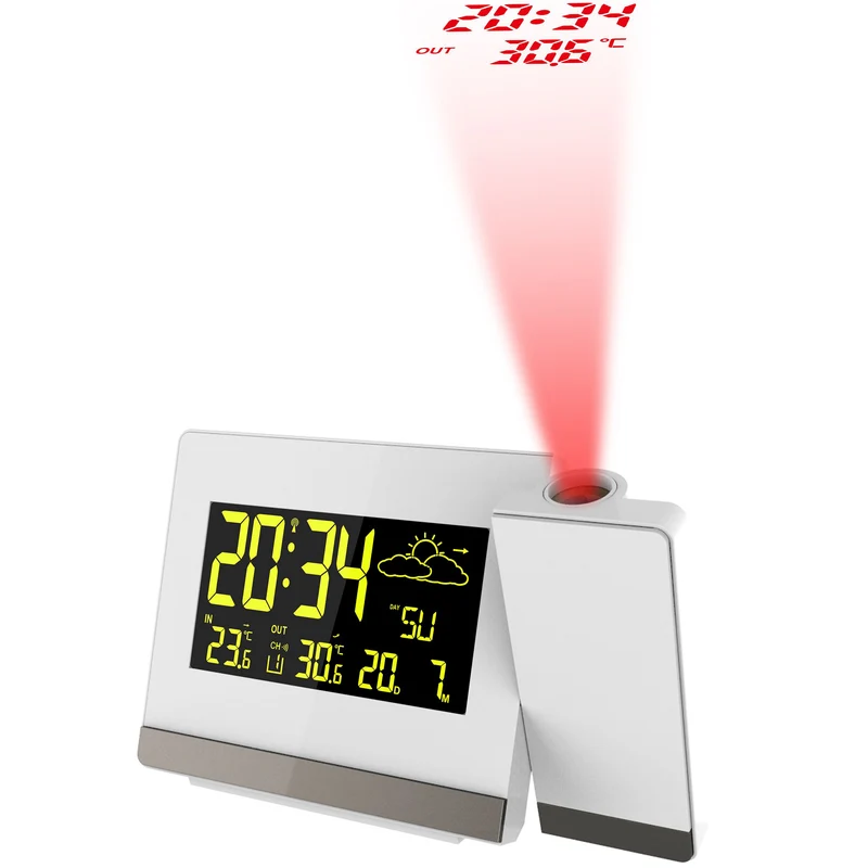 Technoline WT 549 - Projektionswecker mit DCF-77 Funkuhr, 12/24h Zeitanzeige, Datums- und Wochentagsanzeige und Temperaturanzeige