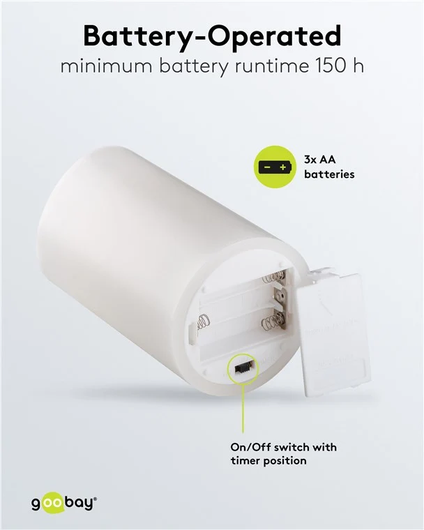 Goobay LED-Echtwachskerze, weiß, 10 x 15 cm - mit Timerfunktion und 3D-Flammenkegel, batteriebetrieben, warmweiß (2700 K)