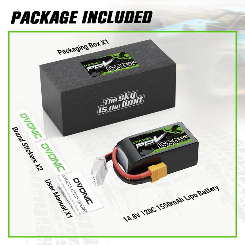 OVONIC FPV 1550mAh 4S 120C 14,8V R-Line Version 3.0 Lipo-Akku mit XT60-Stecker