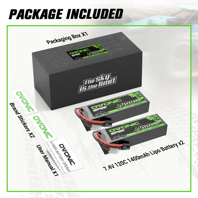 OVONIC CAR 2S 1400mAh 120C 7,4V Lipo-Akku mit IEC-Stecker ( 2 St.)