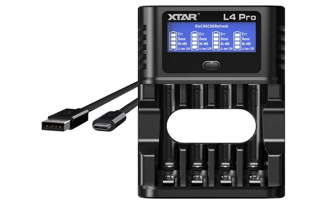 XTAR L4 Pro Akku Ladegerät – für Li-Ion 1,5V & NiMH/NiCd 1,2V AA/AAA Akkus, lädt Ihre Akkus präzise & sicher!