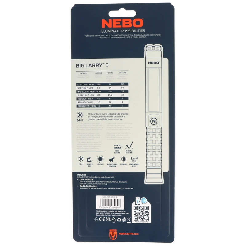 NEBO BIG LARRY 3, NEB-FLT-1041-G LED Arbeitsleuchte, mit Magnetfuß, stoßfest und wasserabweisend (IPX4)