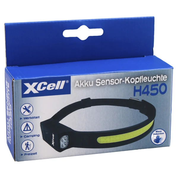 XCell Akku-LED-Sensor-Kopfleuchte H450 – Spot- und Flächenlicht max. 450 Lumen, perfekt für Outdoor & Arbeit