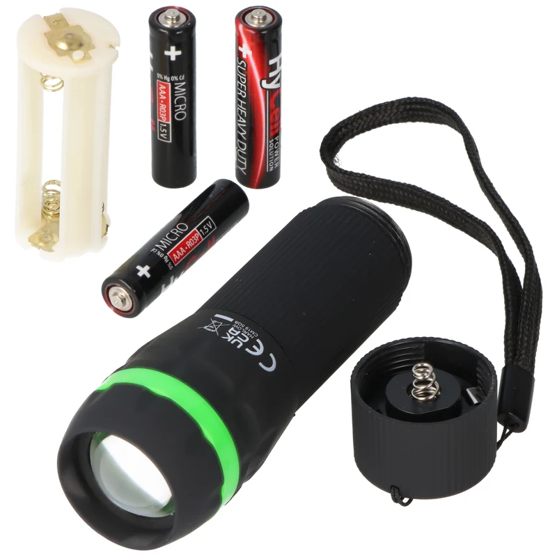 HyCell LED-Taschenlampe 1W mit Zoom, inklusive 3x AAA Batterien