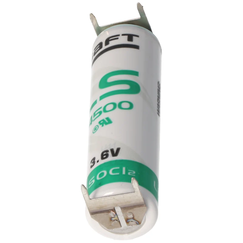 Saft LS14500 AA Lithium Batterie 3,6 Volt mit Printanschluss, LS14500 LiSOCI2 2600mAh 2er Print - / 2er Print +