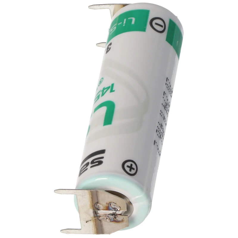 Saft LS14500 AA Lithium Batterie 3,6 Volt mit Printanschluss, LS14500 LiSOCI2 2600mAh 2er Print - / 2er Print +