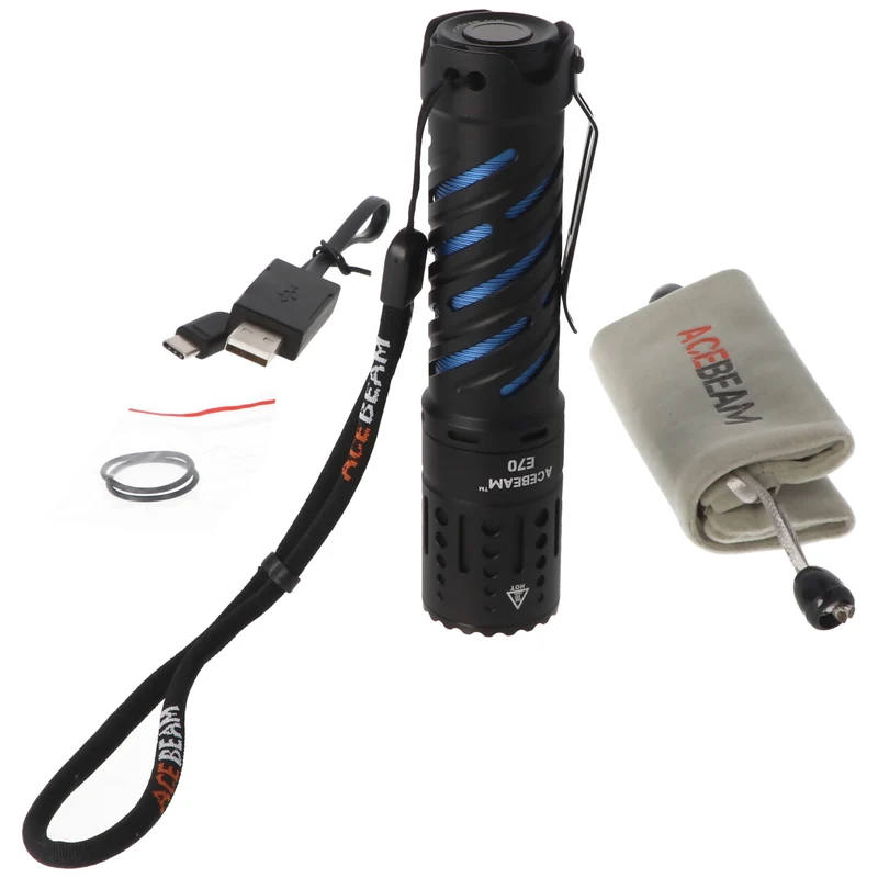 AceBeam E70 LED-Taschenlampe mit 4600 Lumen, E70-AL, kaltweiße LED mit 6.500K, inklusive 21700 Li-Ion Akku 5000mAh mit USB-C Ladebuchse