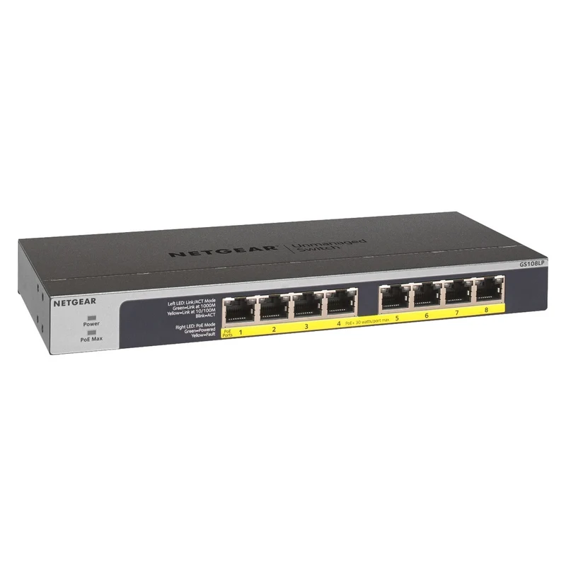 NETGEAR GS108LP Unmanaged Gigabit Ethernet (10/100/1000) Power over Ethernet (PoE) 1U